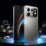“Infinix Note 60 Pro Mist Titanium showing the rear Active Matrix display and slim 7.4mm design.”